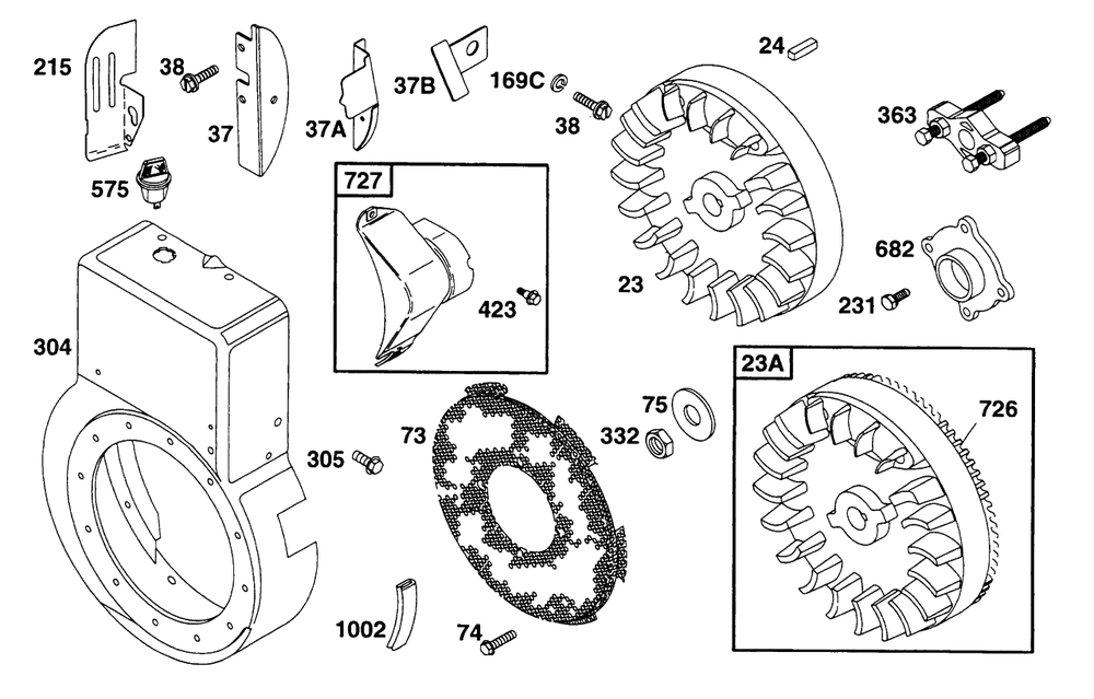 Blower Hsg,flywheels,screen 2 Diagram and Parts List for 190412-6130-XX  Briggs and Stratton Engine